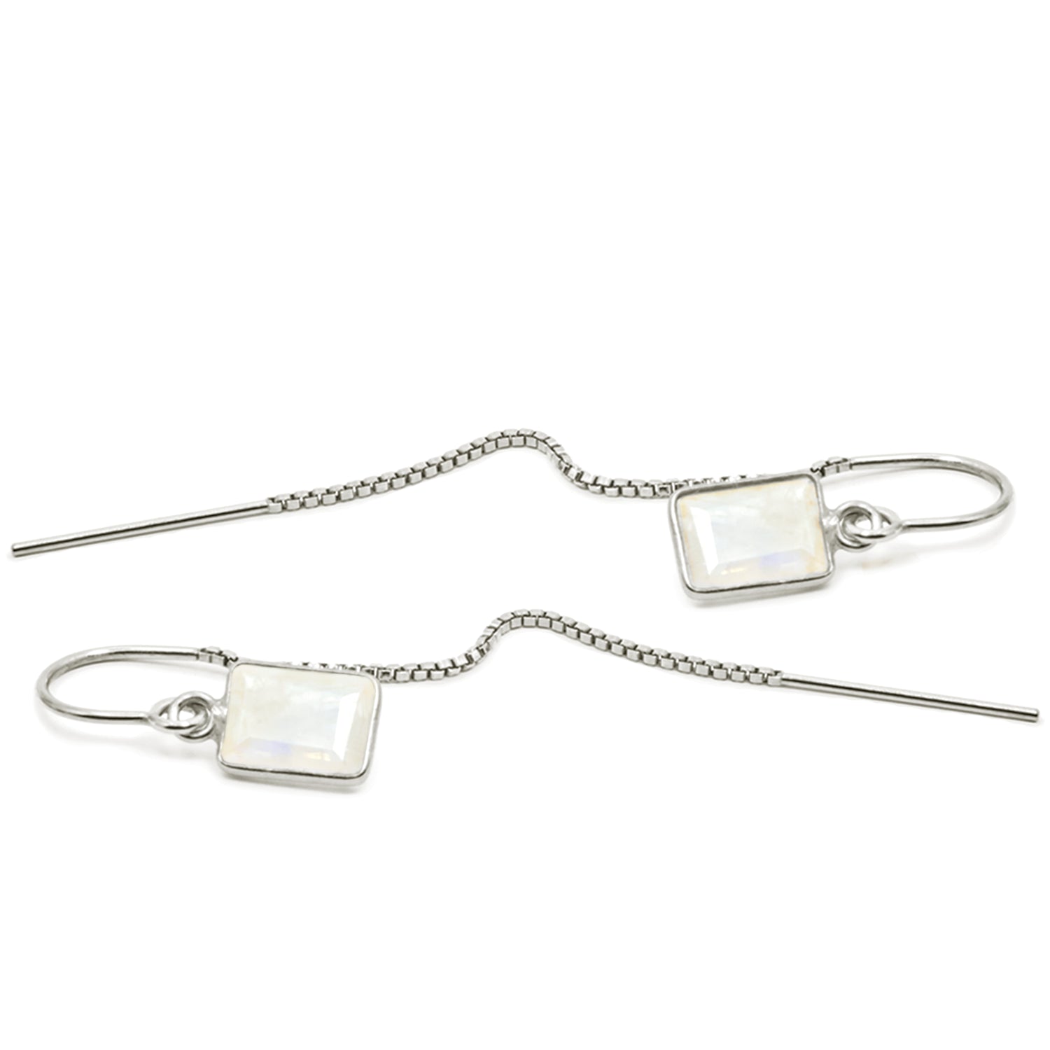Rainbow Moonstone Baguette Threader Earrings