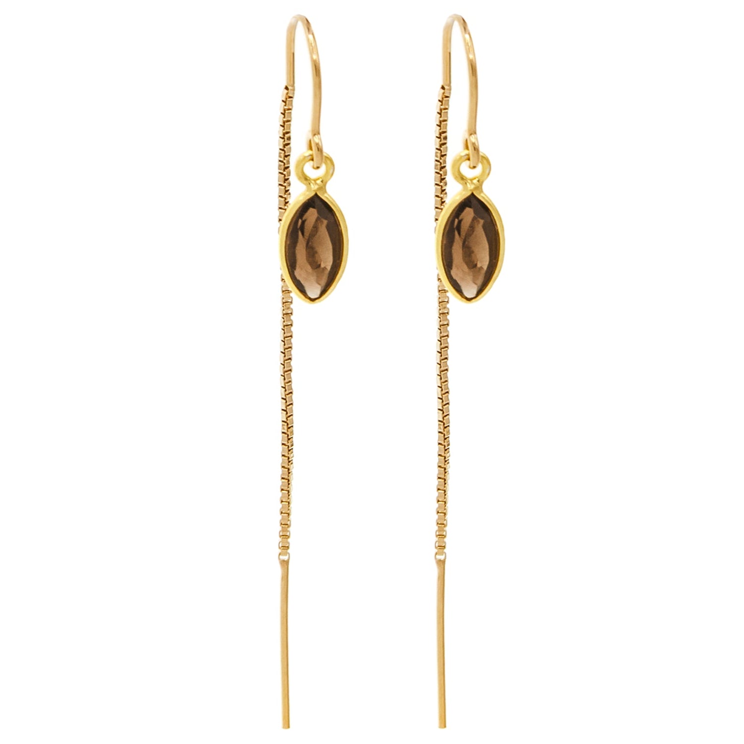 smoky quartz bezel drop threader earrings