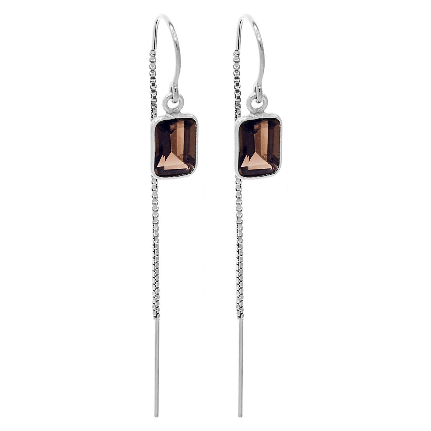 Smoky Quartz Baguette Bezel Threader Earrings