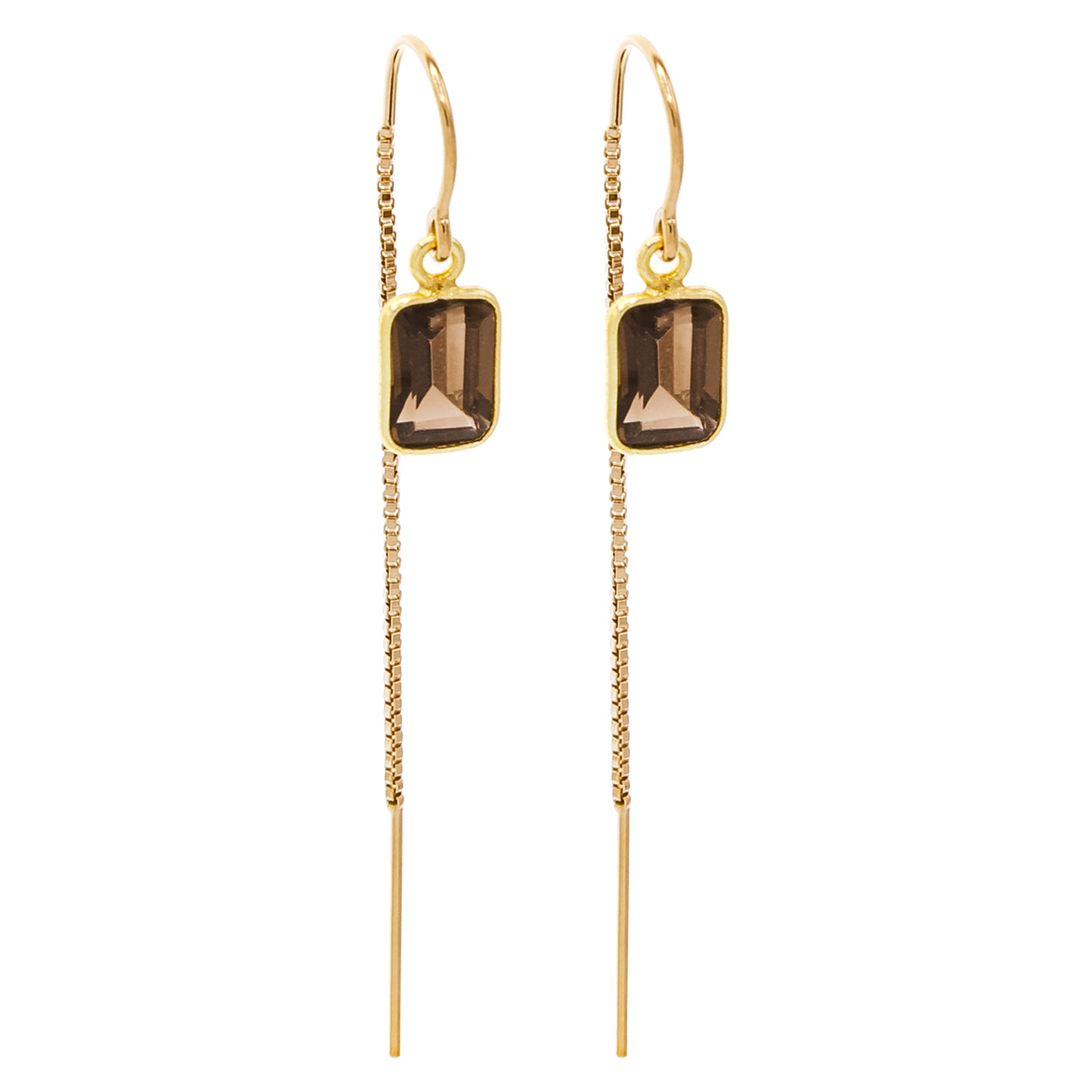 Smoky Quartz Baguette Bezel Threader Earrings