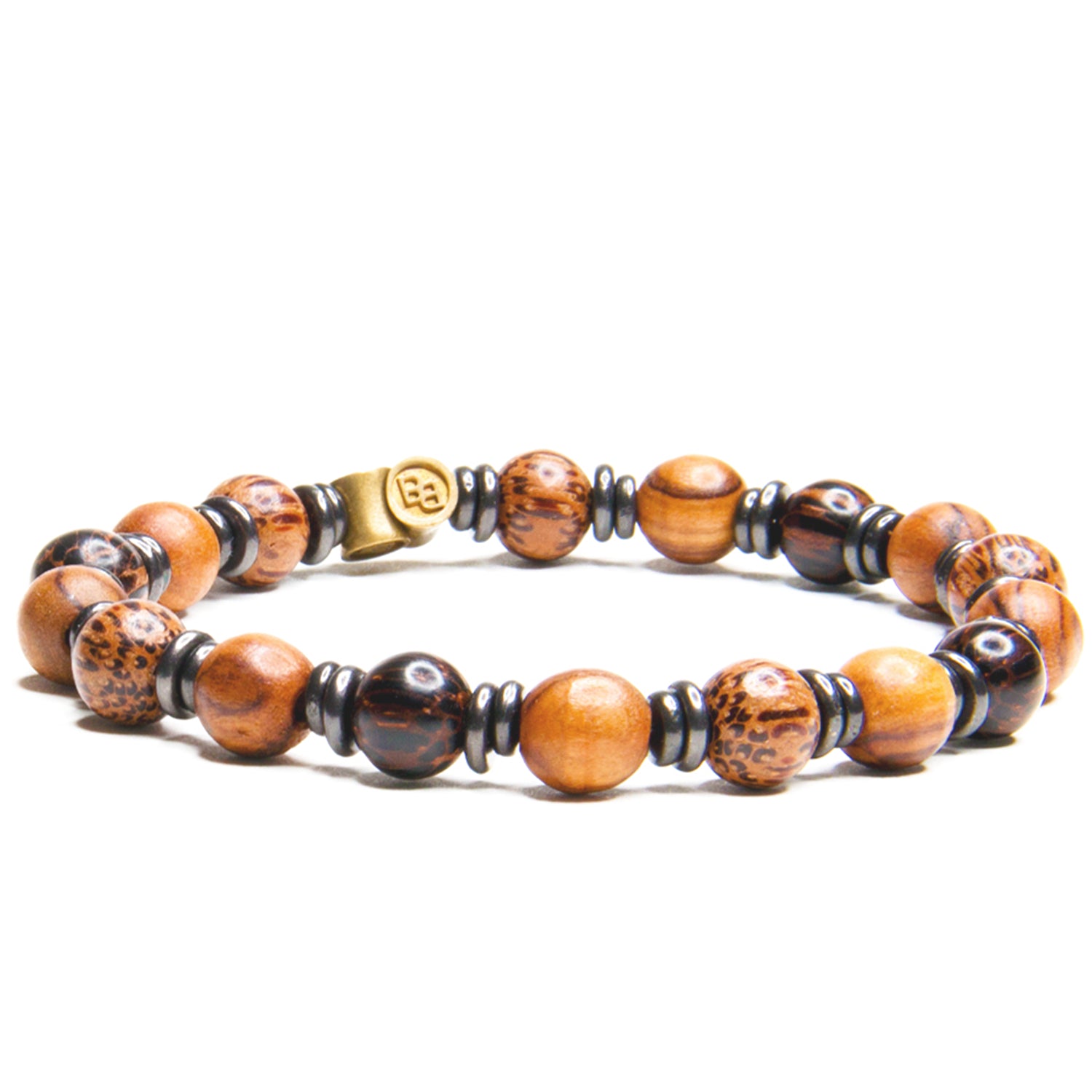 Aliso Palm Wood Beaded Bracelet with Black Oxide