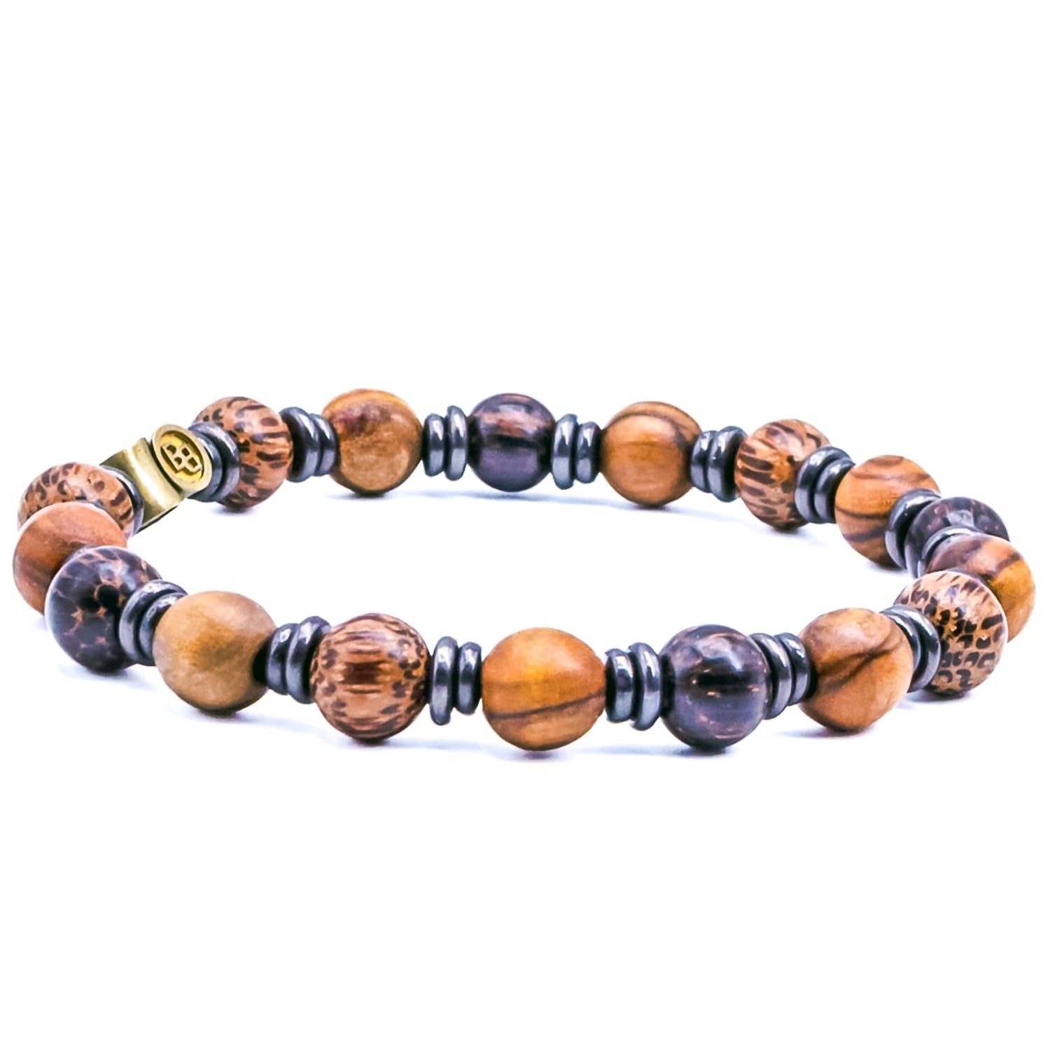 Aliso Palm Wood Beaded Bracelet with Black Oxide