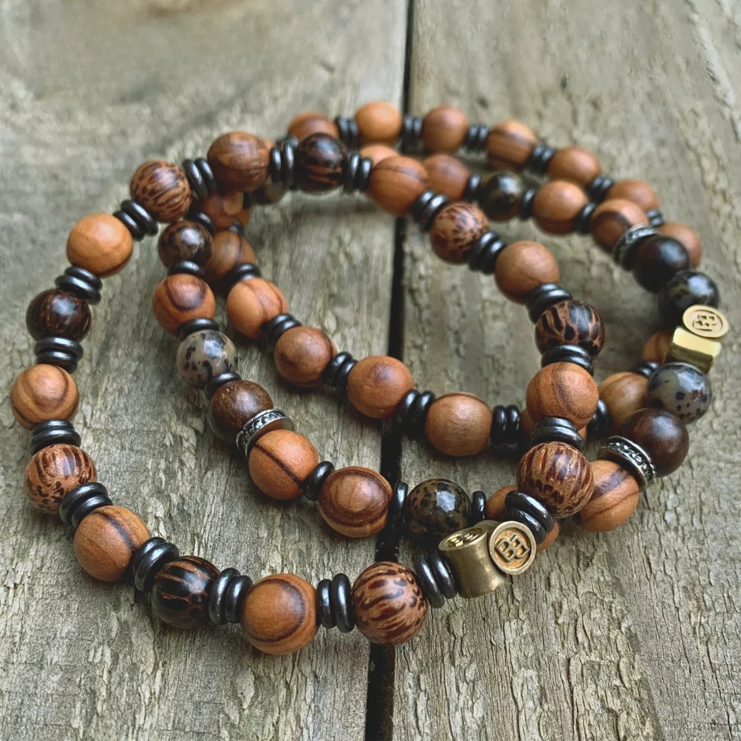 Aliso Palm Wood Beaded Bracelet Black Oxide