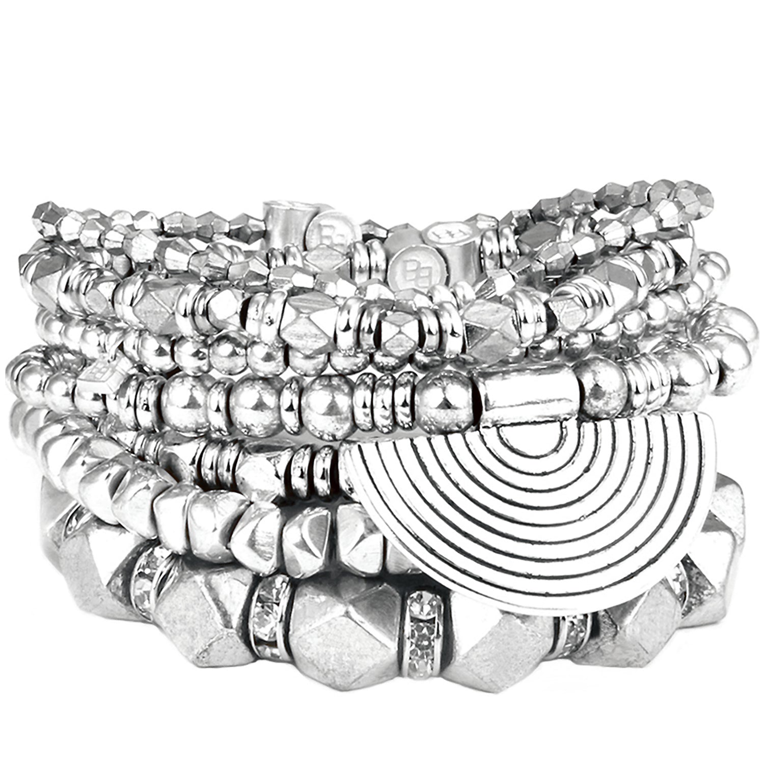 7 silver beaded bracelets